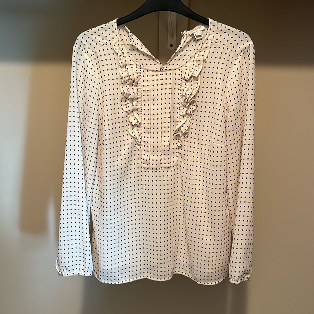 J. Crew Black and White Ruffled Bib Collar Blouse